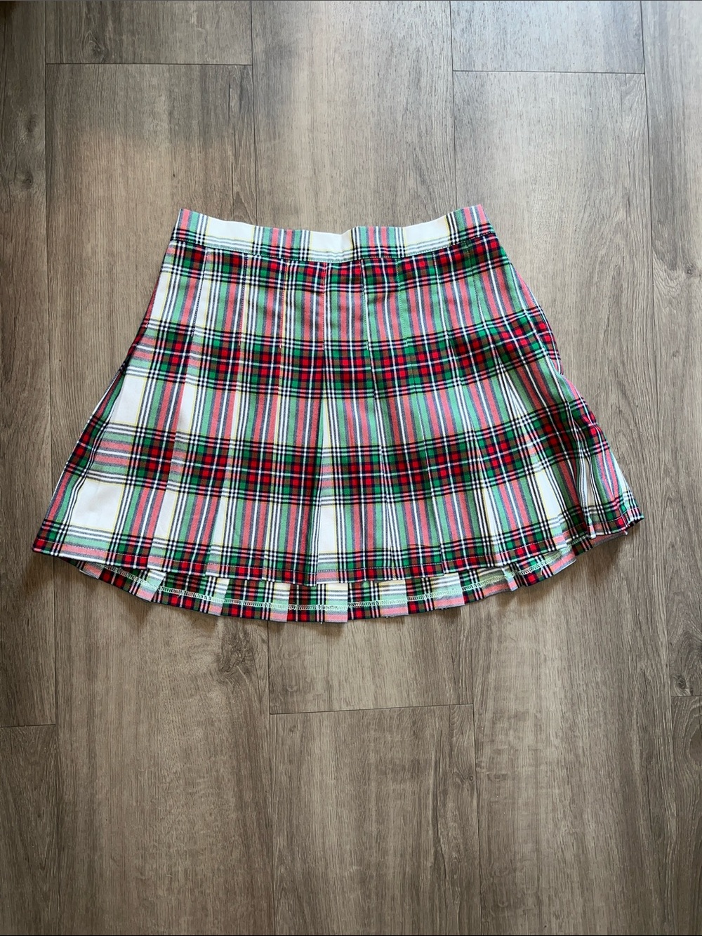 aerie Pink & Red Plaid Pleated Skater Skirt - Picture 1 of 3